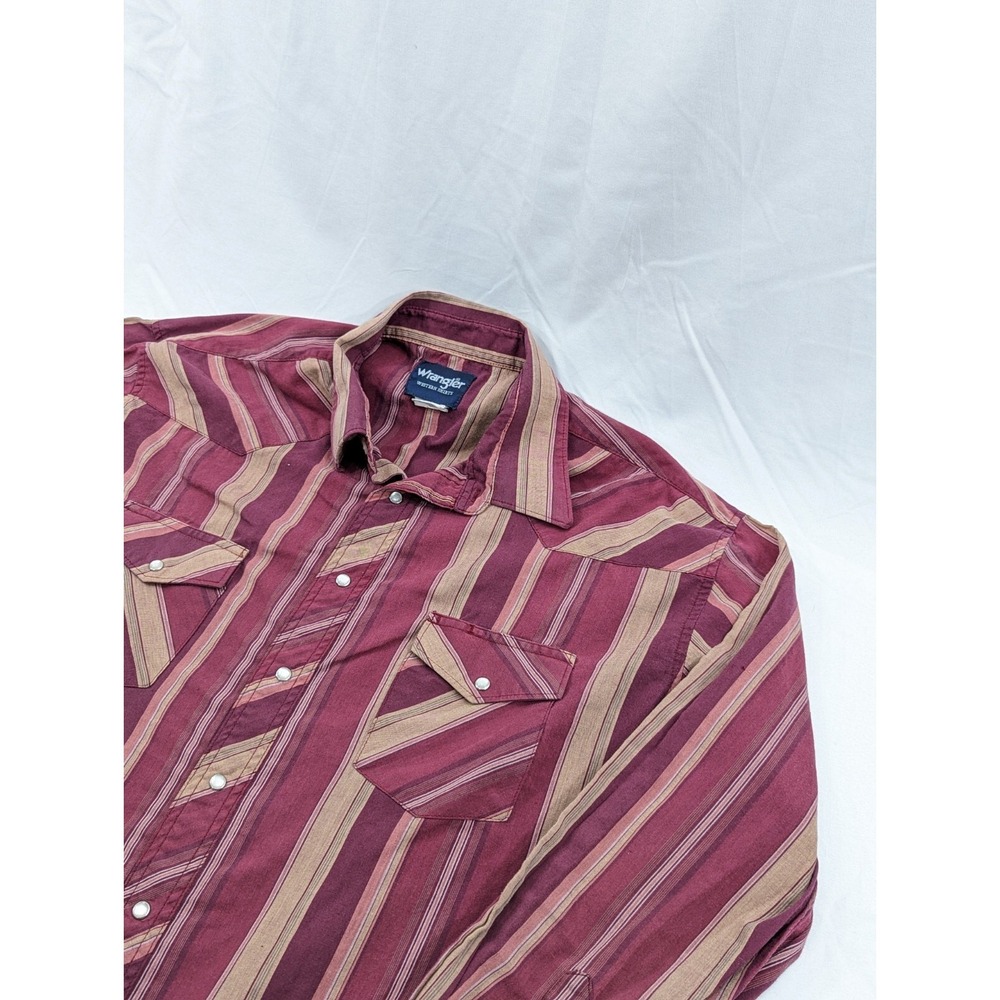 VTG‎ Wrangler Long Sleeve Pearl Snap Striped Western Shirt 17 1/2-36 XXL Tall